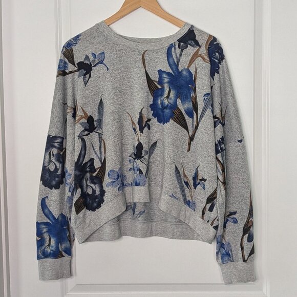 ZYIA Active Top Women's XXL Blue Gray Floral Cropped Pullover Dolman Sweatshirt - Picture 8 of 13